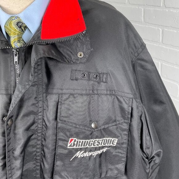 Bridgestone Coat Men XLarge Black Red Motorsport Anorak Racing Snap Zip Nylon - Picture 2 of 15